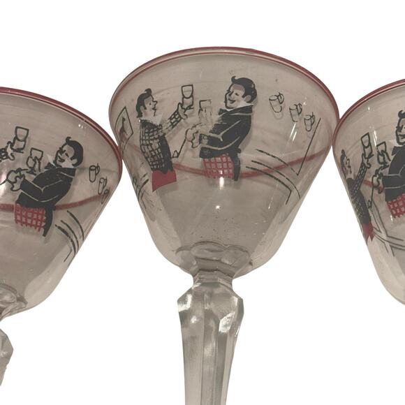 Mid Century Libbey Pickwick Merrymakers 1947 Set of 3 Stemmed Cordials Vintage - Picture 6 of 6
